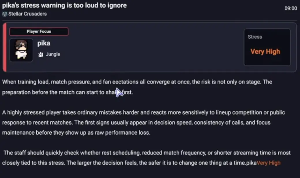 Teamfight Manager 2 player stress warning and player condition screen