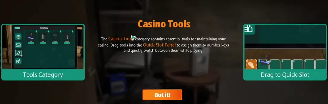 Casino tools and early cleaning in The House Always Wins