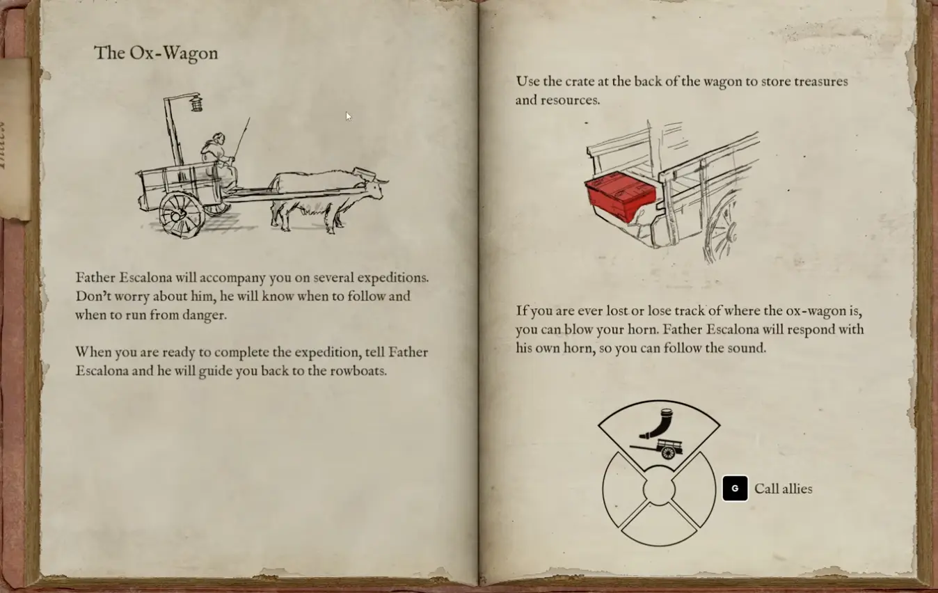 Father Escalona ox-wagon storage tutorial in The Mound Omen of Cthulhu