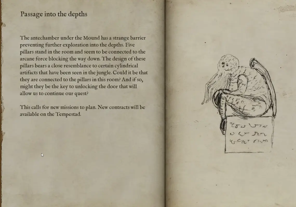 Passage Into the Depths Guidebook page explaining the barrier and new contracts