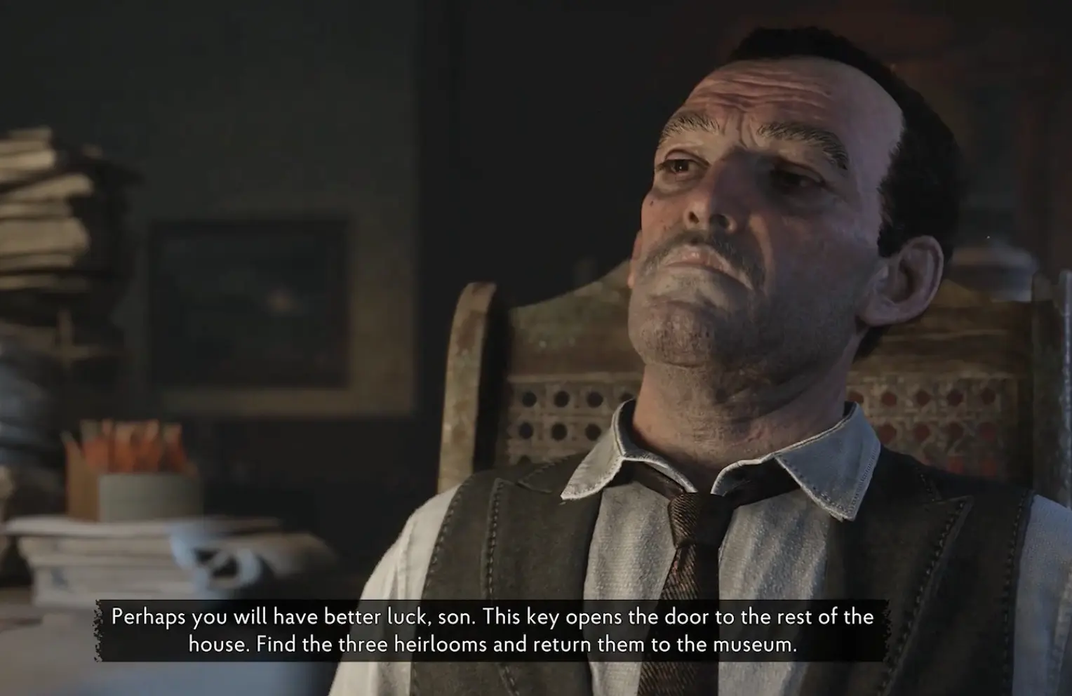Ezra Holloway explaining the master key and three heirlooms objective