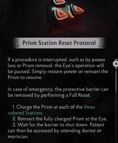 Prism Station Reset Protocol in Akeley Memorial Hospital in The Sinking City 2