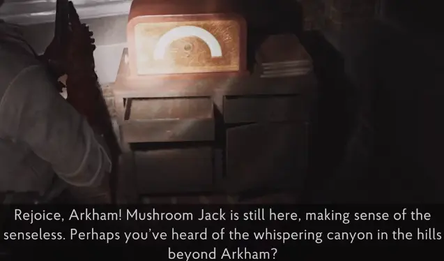 The Word on The Wind Mushroom Jack radio location in Arkham Fish Market in The Sinking City 2