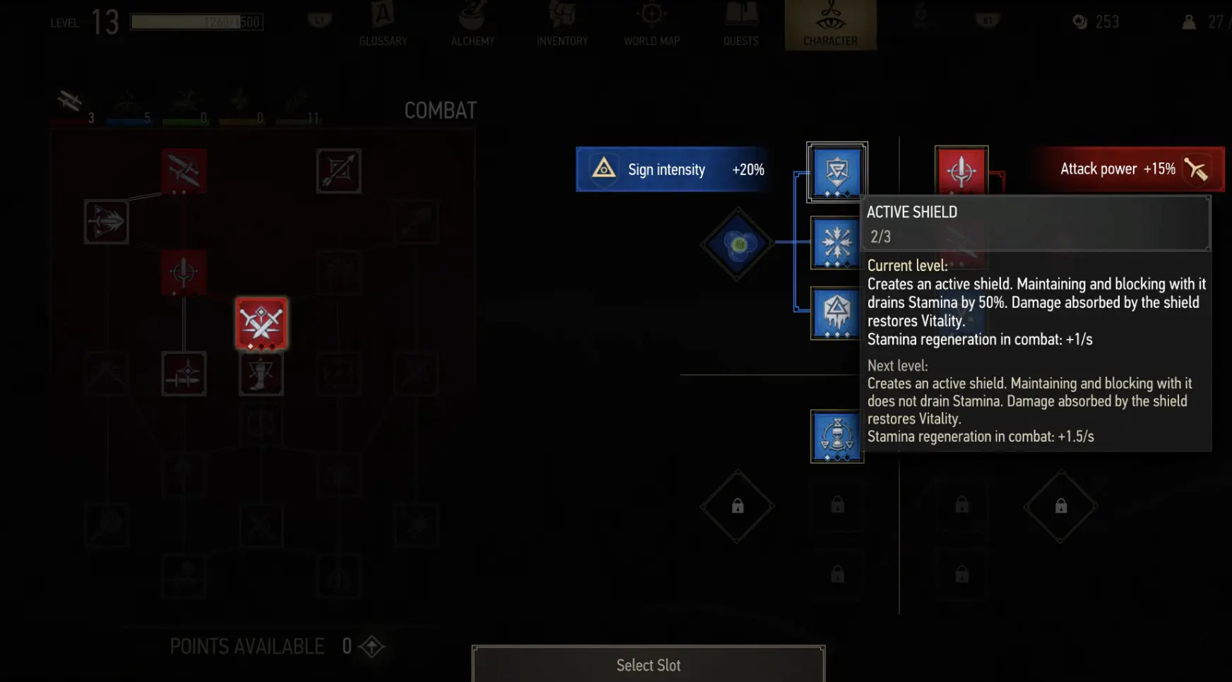 Active Shield rank two and rank three effects in The Witcher 3 Remastered