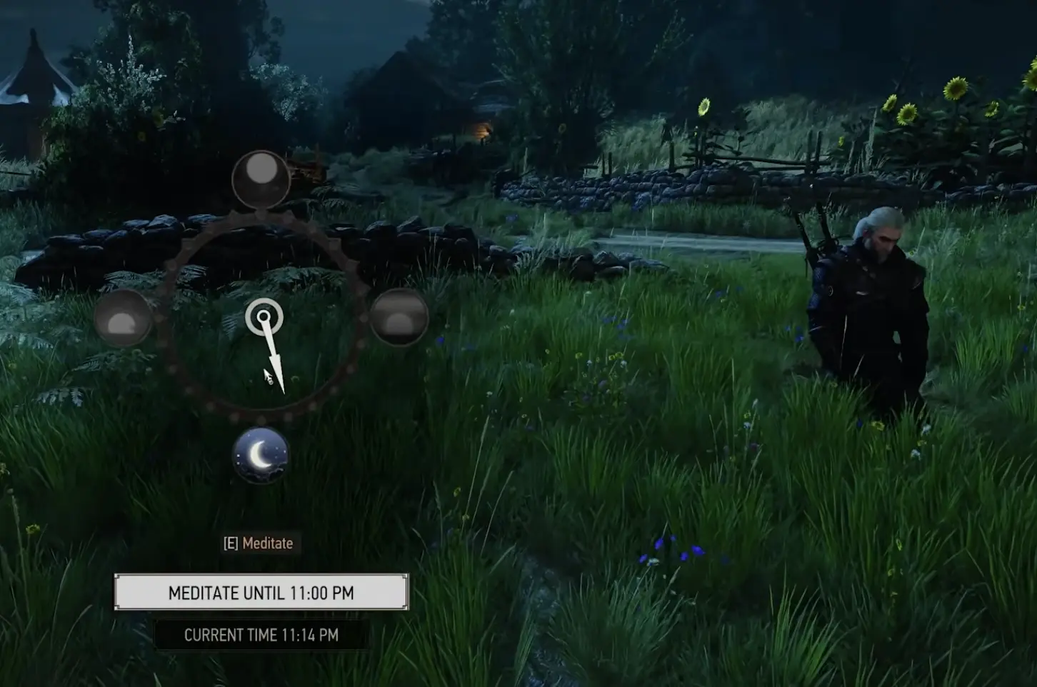 Geralt using immersive meditation in The Witcher 3 Remastered