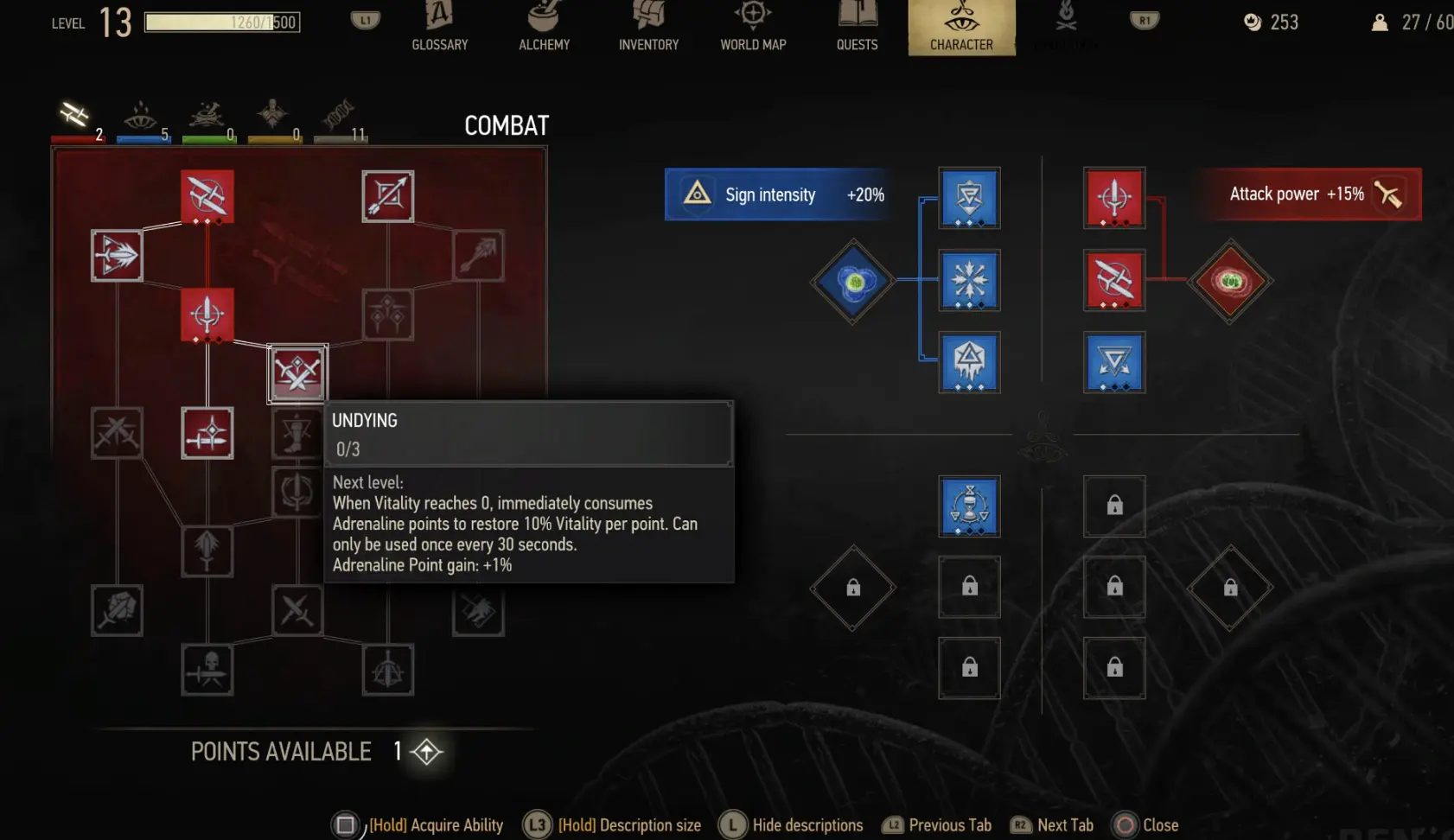 Undying skill description in The Witcher 3 Remastered