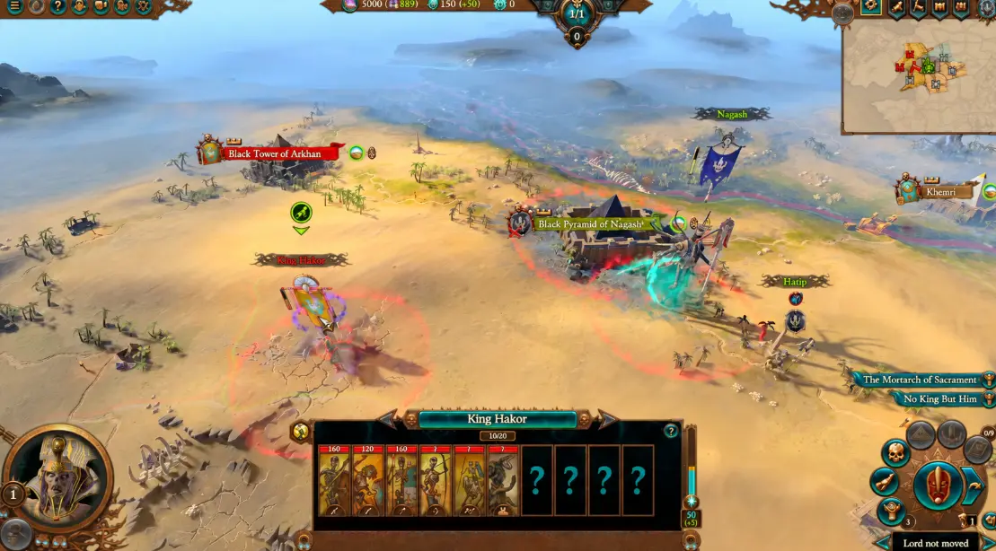 Nagash opening position around the Black Pyramid and Khemri in Total War Warhammer 3