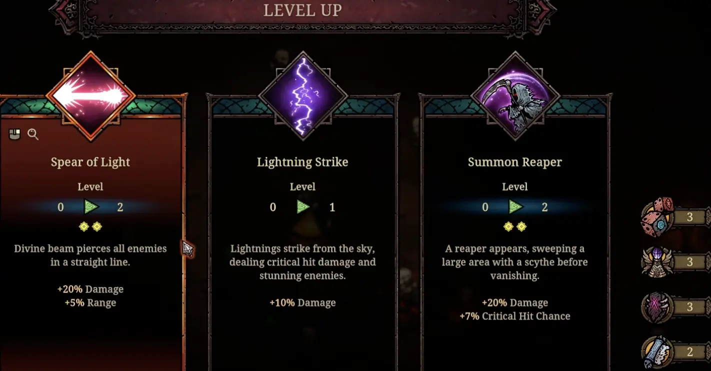 Tower of Babel Survivors of Chaos level-up screen showing the Dagger skill choice