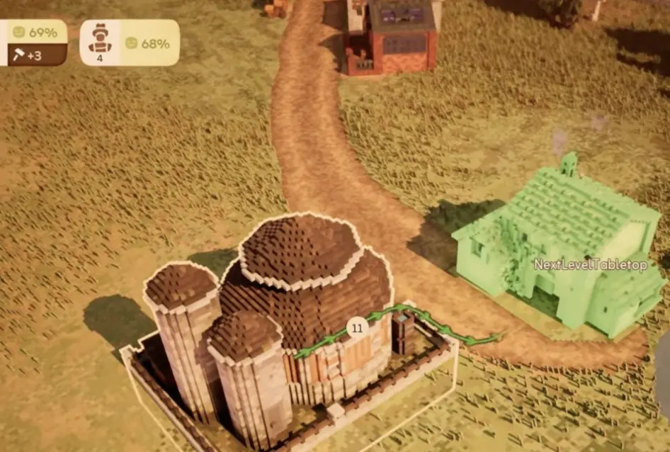 Town to City granary and winery setup showing farming storage, workers, and crop-powered building planning