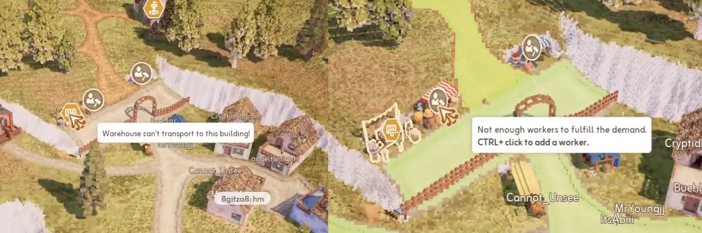 Town to City warning where a warehouse cannot transport to a building in a growing district