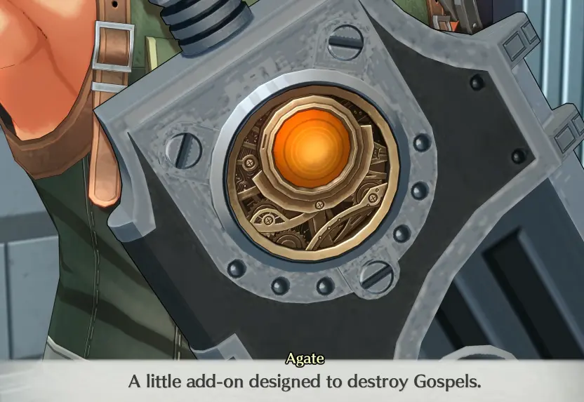 Agate showing Professor Russell's vibration unit attached to his sword