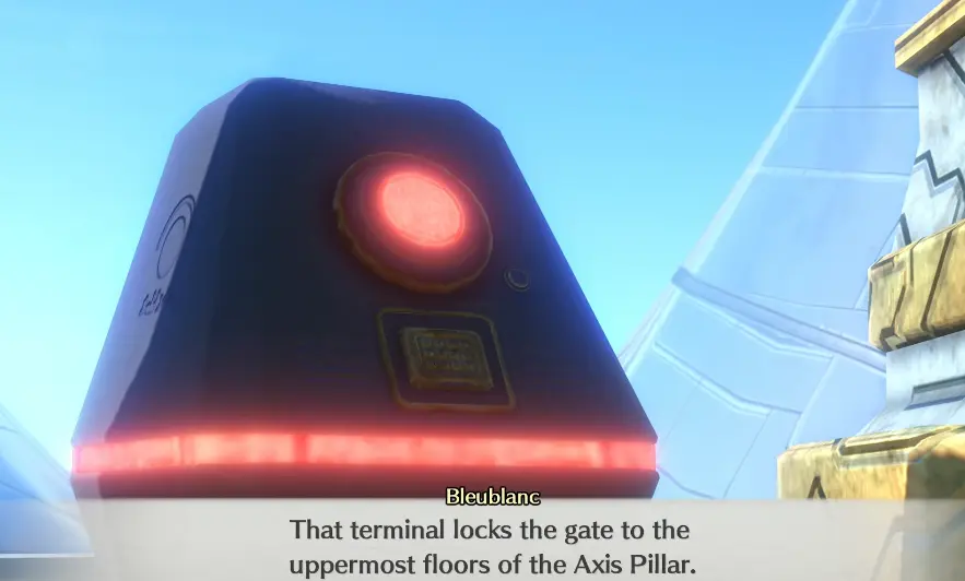 Bleublanc's terminal locking the upper floors of Axis Pillar