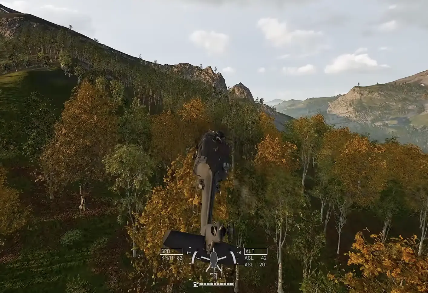 WARDOGS helicopter in forward flight before beginning a landing approach