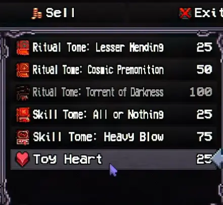 Toy Heart sold from a Mall vending machine for Build a Wife in Welcome to Elderfield