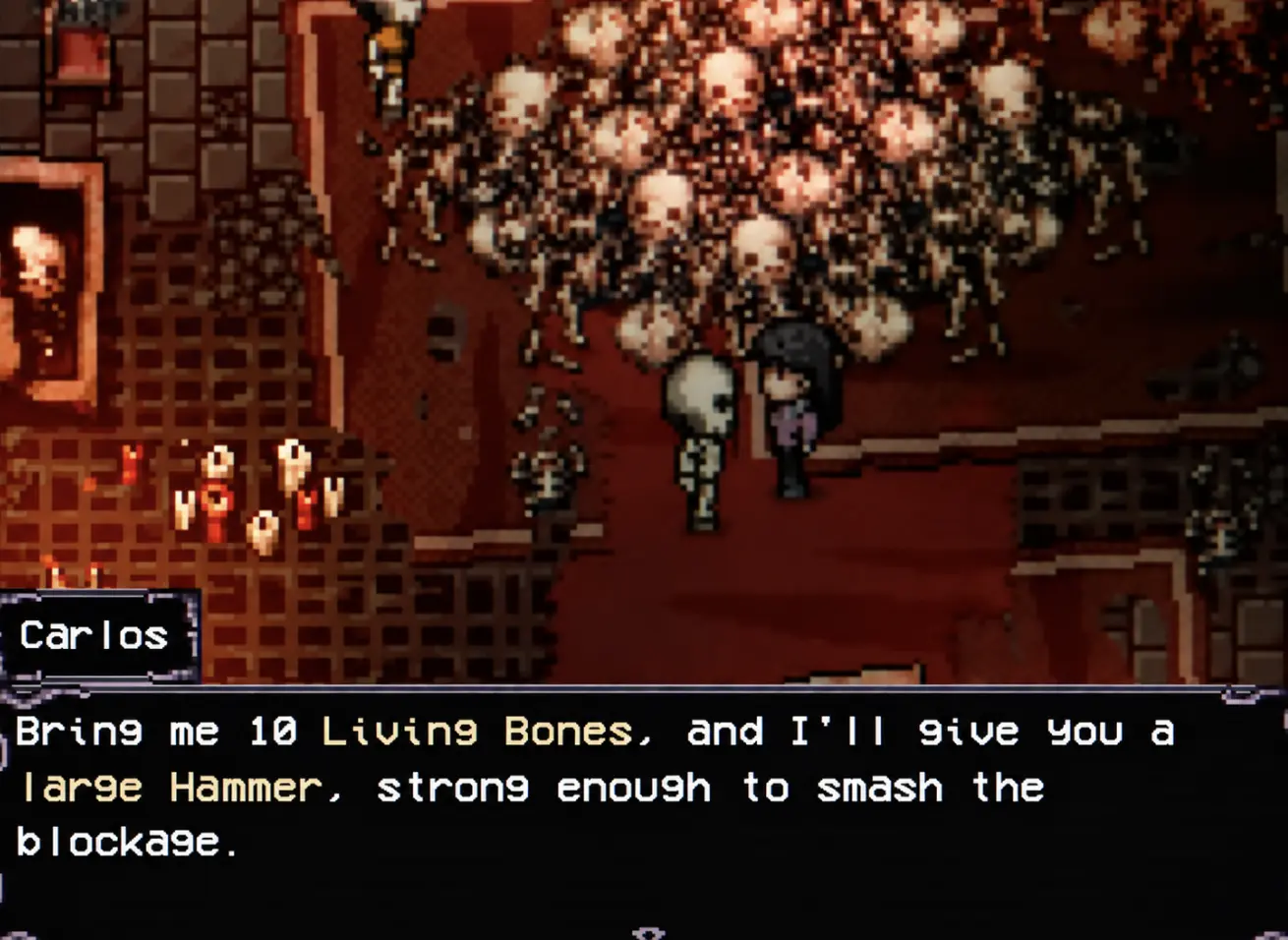 Catacombs researcher asking for 10 Living Bones in exchange for a Large Hammer