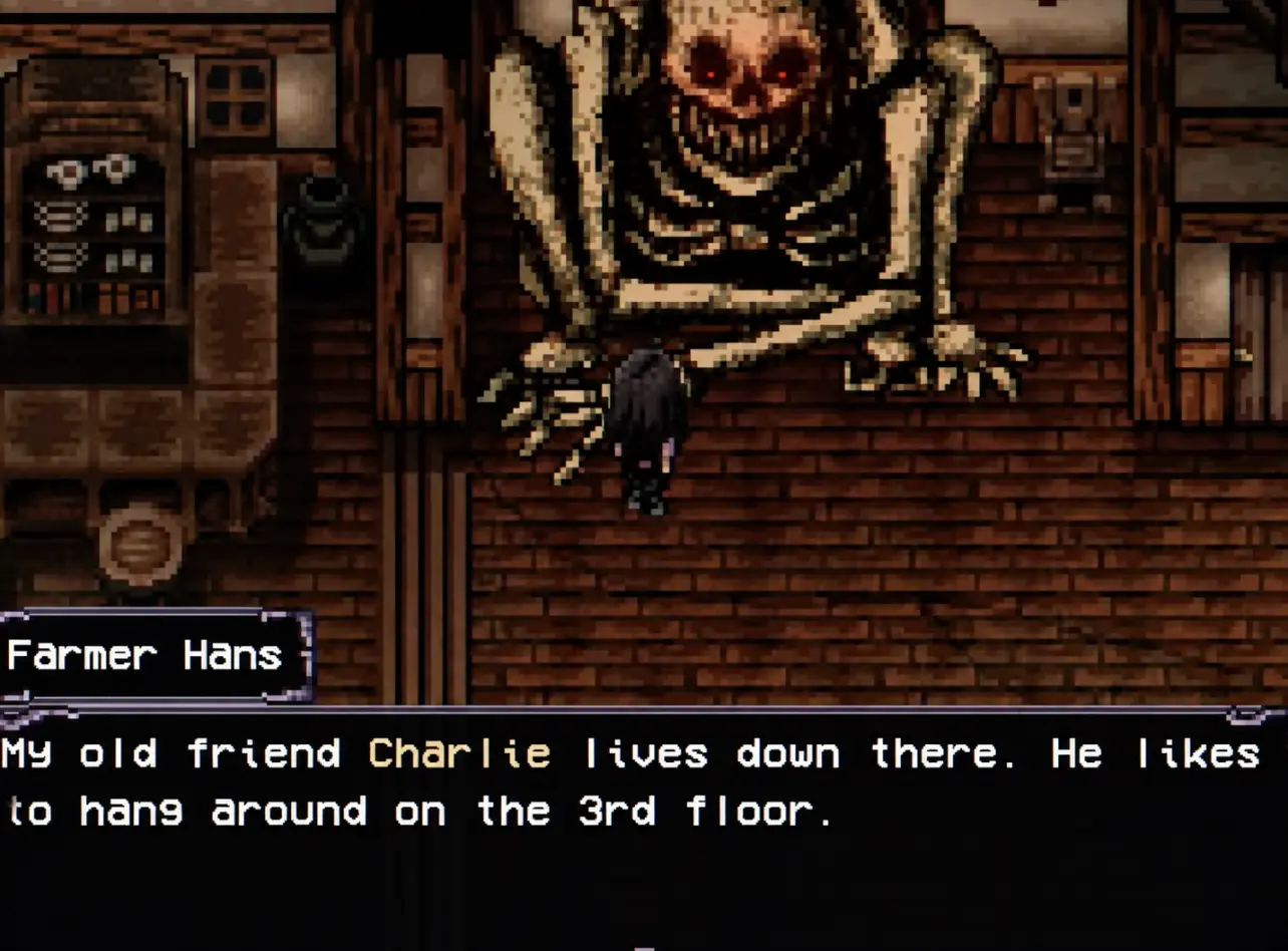 Quest dialogue explaining that Sophia is in the Catacombs and Charlie can be found on the third floor