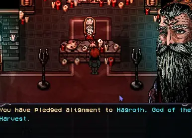 Pledging alignment to Hagroth at the Church of the Old Gods in Welcome to Elderfield