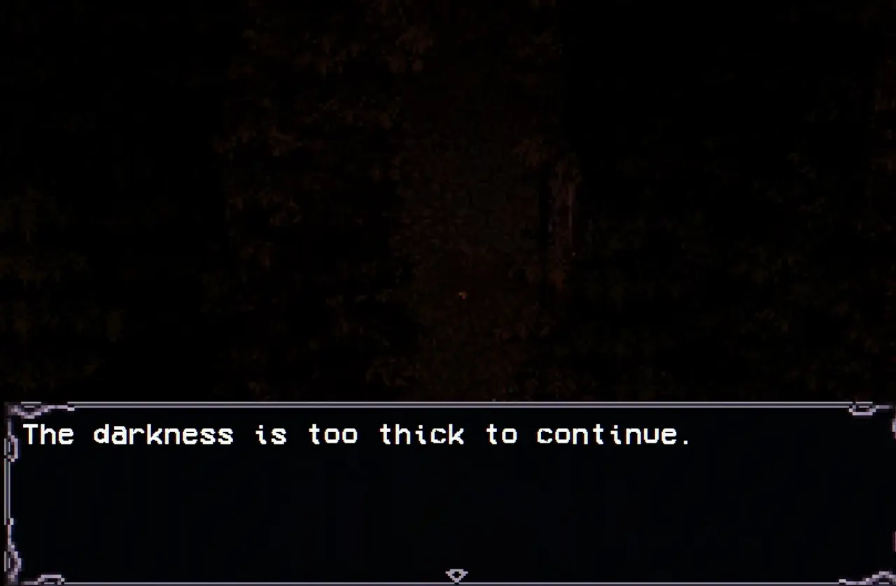 Old Woods path blocked because the darkness is too thick to continue in Welcome to Elderfield