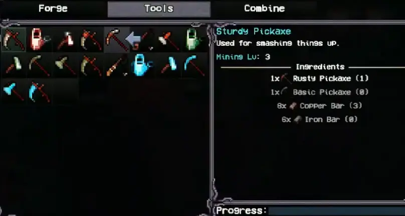 Sturdy Pickaxe crafting recipe in Welcome to Elderfield