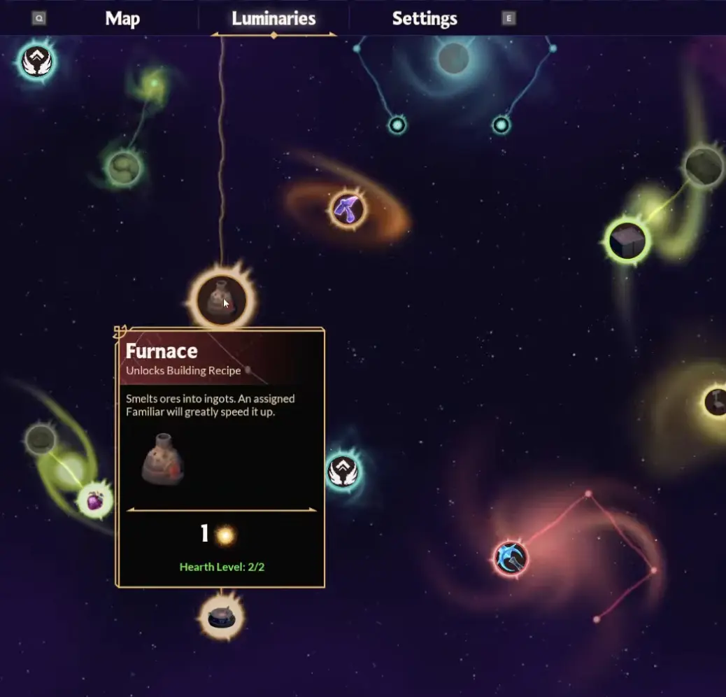 Witchspire Furnace Luminary node mentioning assigned familiar speed