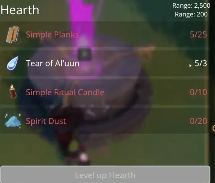 Witchspire Hearth upgrade requiring Simple Ritual Candles