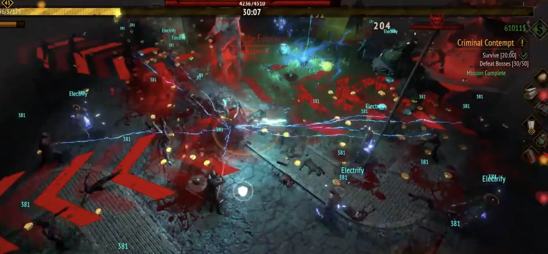 Multiple elite enemies near the 30-minute Endurance threshold in Yet Another Zombie Survivors
