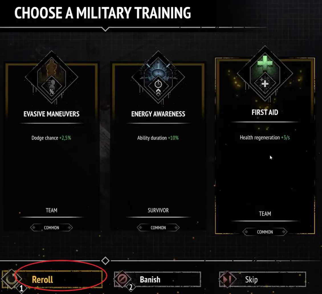 Health Regeneration plus 3 per second Military Training choice in Yet Another Zombie Survivors