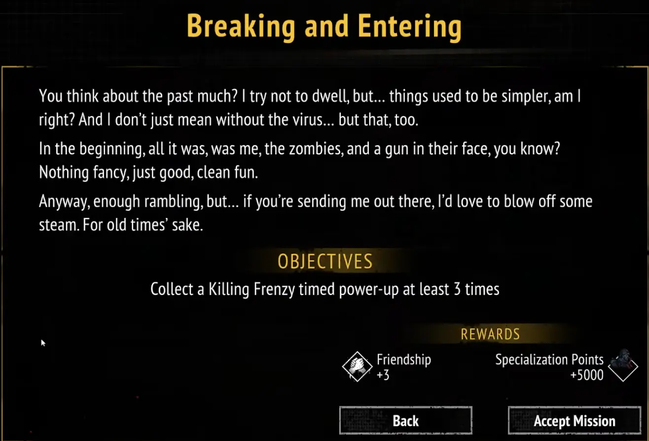 Breaking and Entering mission requiring three Killing Frenzy pickups in Yet Another Zombie Survivors 1.0